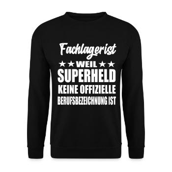 Fachlagerist Superheld Spruch - Unisex Pullover - Schwarz - Vorne - Alina (178cm) & Michal (187cm)