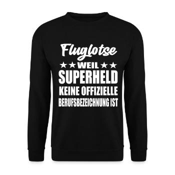 Fluglotse Superheld Spruch - Unisex Pullover - Schwarz - Vorne - Alina (178cm) & Michal (187cm)