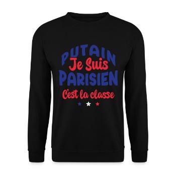 je suis parisien c'est la classe - Sweat-shirt Unisexe - noir - Devant - Alina (178cm) & Michal (187cm)