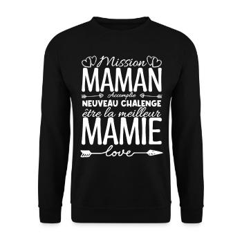 Cadeau Annonce Grossesse Mamie. Mission de maman. - Sweat-shirt Unisexe - noir - Devant - Alina (178cm) & Michal (187cm)