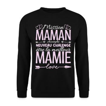 Cadeau Annonce Grossesse Mamie. Mission de maman. - Sweat-shirt Unisexe - noir - Devant - Alina (178cm) & Michal (187cm)