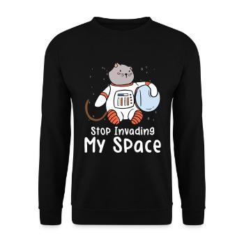 Space Purring Cat Astronaut Cat Lover Spaceship - Unisex Sweatshirt - black - Front - Alina (178cm) & Michal (187cm)