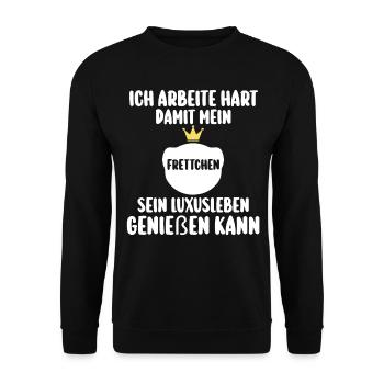 Ich arbeite hart damit mein Frettchen - Unisex Pullover - Schwarz - Vorne - Alina (178cm) & Michal (187cm)