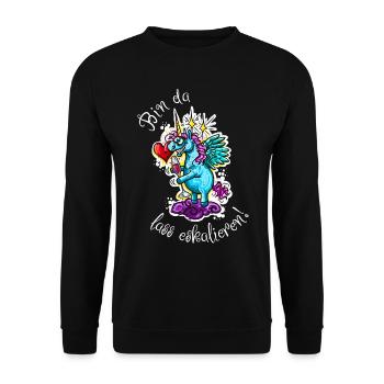 Einhorn Eskalation Unicorn - Unisex Pullover - Schwarz - Vorne - Alina (178cm) & Michal (187cm)