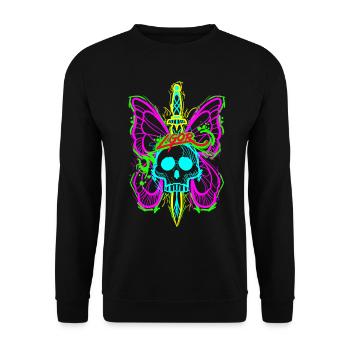 Totenkopf Schmetterling mit Dolch - Unisex Pullover - Schwarz - Vorne - Alina (178cm) & Michal (187cm)