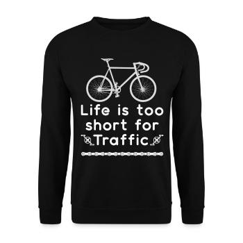 Das Leben ist zu kurz für den Verkehr - Unisex Pullover - Schwarz - Vorne - Alina (178cm) & Michal (187cm)