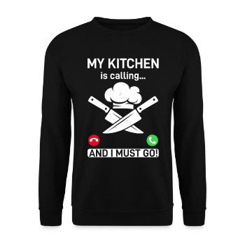 My Kitchen Is Calling And I Must Go Kitchen Chef C - Unisex Pullover - Schwarz - Vorne - Alina (178cm) & Michal (187cm)