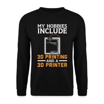 Zu meinen Hobbys gehören 3D-Druck und ein 3D-Druck - Unisex Pullover - Schwarz - Vorne - Alina (178cm) & Michal (187cm)
