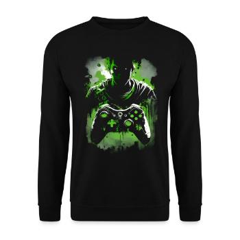 Cool neon green gaming design with controller - Unisex Sweatshirt - black - Front - Alina (178cm) & Michal (187cm)