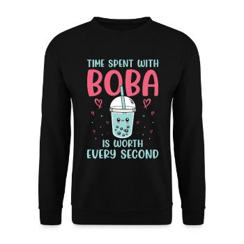 Bubble Tea Liebhaber Boba Tee Trinker Koreanisches - Unisex Pullover - Schwarz - Vorne - Alina (178cm) & Michal (187cm)