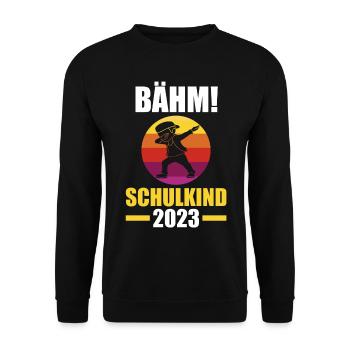 Schulkind 2023 Schulbeginn Einschulung - Unisex Pullover - Schwarz - Vorne - Alina (178cm) & Michal (187cm)