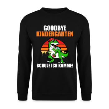 Schulkind Schulbeginn Dinosaurier Einschulung - Unisex Pullover - Schwarz - Vorne - Alina (178cm) & Michal (187cm)
