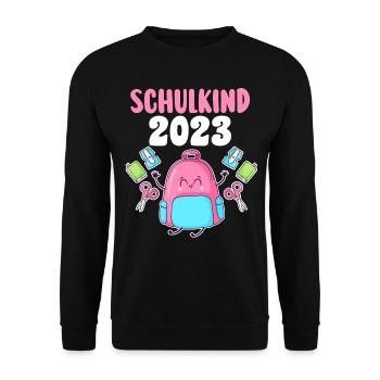 Schulkind 2023 Schulbeginn Einschulung - Unisex Pullover - Schwarz - Vorne - Alina (178cm) & Michal (187cm)