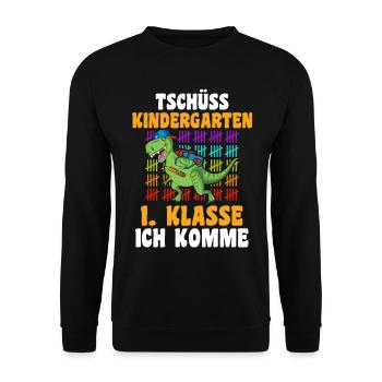 Schulkind Erste Klasse Schulbeginn Dinosaurier Ein - Unisex Pullover - Schwarz - Vorne - Alina (178cm) & Michal (187cm)