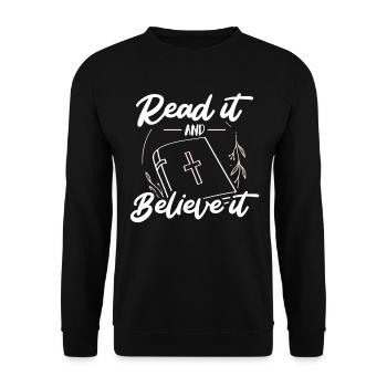 Read it and believe it Christian Bible Faith - Unisex Sweatshirt - black - Front - Alina (178cm) & Michal (187cm)