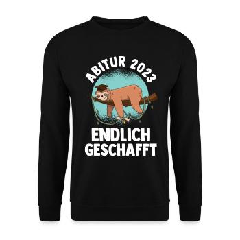 Abiturienten Abschluss Faultier 2023 Abitur - Unisex Pullover - Schwarz - Vorne - Alina (178cm) & Michal (187cm)