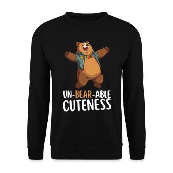 "Un-Bear-Able Cuteness" - Lustiger Spruch mit Bär - Unisex Pullover - Schwarz - Vorne - Alina (178cm) & Michal (187cm)