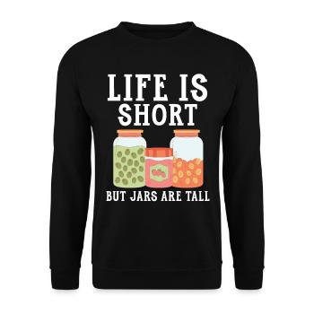 Das Leben ist kurz, aber die Gläser sind groß Lebe - Unisex Pullover - Schwarz - Vorne - Alina (178cm) & Michal (187cm)