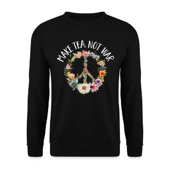Hippie Peace Zeichen Frieden Blumen Blumenkind - Unisex Pullover - Schwarz - Vorne - Alina (178cm) & Michal (187cm)