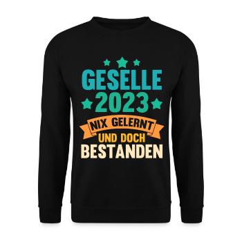 Handwerker Gesellenprüfung 2023 Gesellenbrief Ges - Unisex Pullover - Schwarz - Vorne - Alina (178cm) & Michal (187cm)