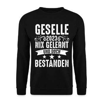 Handwerker Gesellenprüfung 2023 Gesellenbrief Ges - Unisex Pullover - Schwarz - Vorne - Alina (178cm) & Michal (187cm)