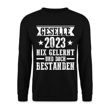 Handwerker Gesellenprüfung 2023 Gesellenbrief Ges - Unisex Pullover - Schwarz - Vorne - Alina (178cm) & Michal (187cm)