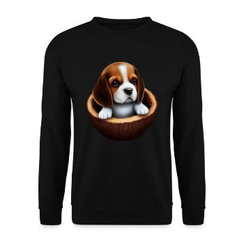 Beagle Hund in einer Kokosnussschale - Unisex Pullover - Schwarz - Vorne - Alina (178cm) & Michal (187cm)