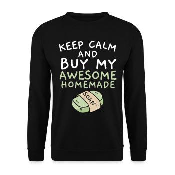Restez calme et achetez mon génial savon maison Seifenh - Sweat-shirt Unisexe - noir - Devant - Alina (178cm) & Michal (187cm)