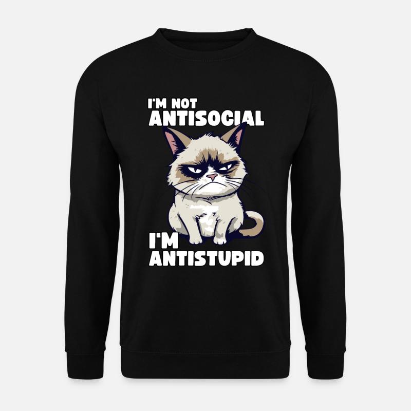 Grump Cat - I'm Not Antisocial - I'm Antistupid - Unisex Pullover - Schwarz