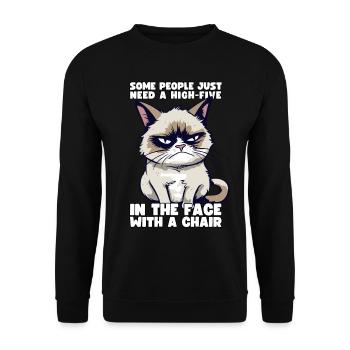 Cat Some People Just Need A High Five In The Face - Unisex Pullover - Schwarz - Vorne - Alina (178cm) & Michal (187cm)