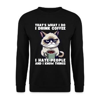 Grump Cat - I drink Coffee and I hate people - Unisex Sweatshirt - black - Front - Alina (178cm) & Michal (187cm)