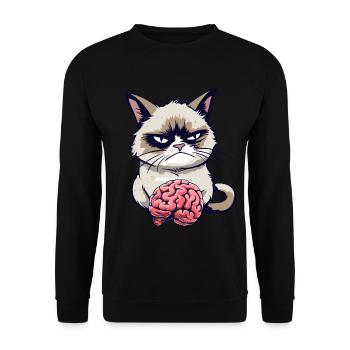 Funny Cartoon Grump Cat With Brain - Sarcasm - Unisex Sweatshirt - black - Front - Alina (178cm) & Michal (187cm)