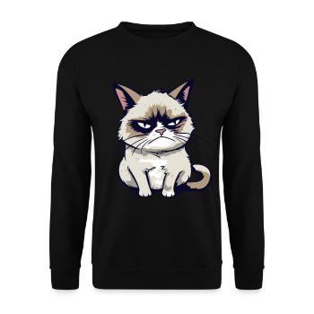 Funny Annoyed Cartoon Grump Cat - Sarcasm - Unisex Sweatshirt - black - Front - Alina (178cm) & Michal (187cm)