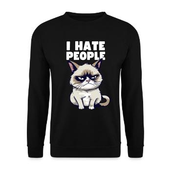 Sarcastische Grump Cat - I Hate People - Spruch - Unisex Sweatshirt - black - Front - Alina (178cm) & Michal (187cm)