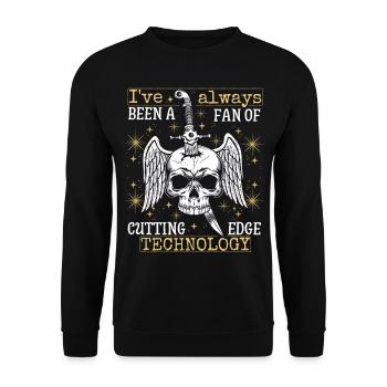 Vintage Totenkopf mit Dolch, lustiger Spruch - Unisex Pullover - Schwarz - Vorne - Alina (178cm) & Michal (187cm)