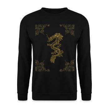 Japanese Aesthetic Chinesischer Goldener Drachen - Unisex Pullover - Schwarz - Vorne - Alina (178cm) & Michal (187cm)