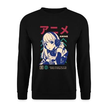 Japan Japanisches Manga Girl Game Gaming Gamergirl - Unisex Pullover - Schwarz - Vorne - Alina (178cm) & Michal (187cm)