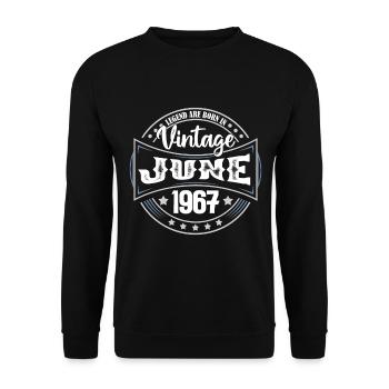 1967 Juni. Geburtstagsgeschenk Juni 1967. Juni - Unisex Pullover - Schwarz - Vorne - Alina (178cm) & Michal (187cm)