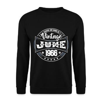 1966 Juni. Geburtstagsgeschenk Juni 1966. Juni. - Unisex Pullover - Schwarz - Vorne - Alina (178cm) & Michal (187cm)