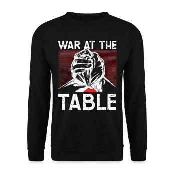 War at the table, wrestlers wrestling arm wrestling - Unisex Sweatshirt - black - Front - Alina (178cm) & Michal (187cm)