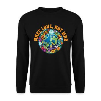 Hippie Peace Zeichen Frieden Blumen Blumenkind - Unisex Pullover - Schwarz - Vorne - Alina (178cm) & Michal (187cm)