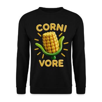 Corn on the cob, 3d, Corn funny saying Pun Cornivore - Unisex Sweatshirt - black - Front - Alina (178cm) & Michal (187cm)