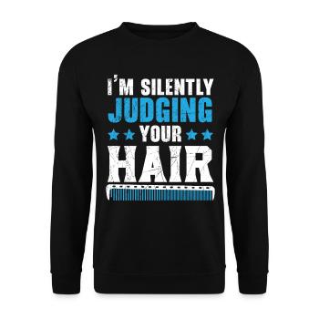 I silently judge your hair hairstyle Barb - Unisex Sweatshirt - black - Front - Alina (178cm) & Michal (187cm)