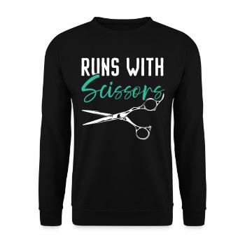 Runs with scissors barbershop hair clipper barber - Unisex Sweatshirt - black - Front - Alina (178cm) & Michal (187cm)