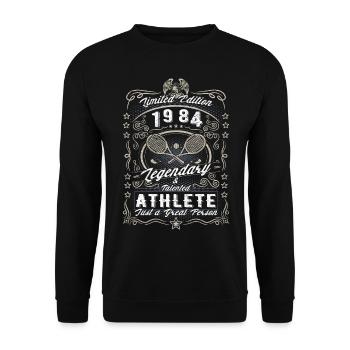 Vintage 1984 Tennis Geburtstag Geschenk Hobby - Unisex Pullover - Schwarz - Vorne - Alina (178cm) & Michal (187cm)