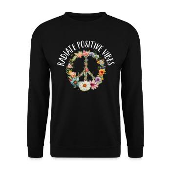 Hippie Peace Zeichen Frieden Blumen Blumenkind - Unisex Pullover - Schwarz - Vorne - Alina (178cm) & Michal (187cm)