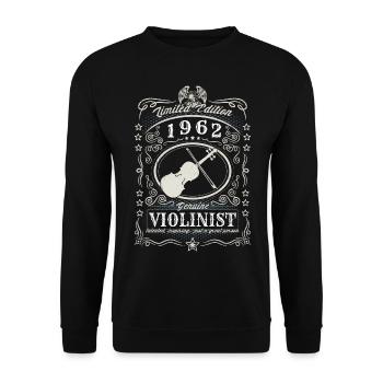 Vintage 1962 Violinist Geburtstag Geschenk Hobby - Unisex Pullover - Schwarz - Vorne - Alina (178cm) & Michal (187cm)