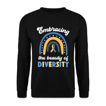 Welt-Down-Syndrom-Tag Bewusstsein für Vielfalt - Unisex Pullover - Schwarz - Vorne - Alina (178cm) & Michal (187cm)
