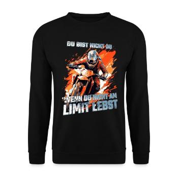 Fahren am Limit - Cooler Dirtbike Motocross Spruch - Unisex Pullover - Schwarz - Vorne - Alina (178cm) & Michal (187cm)
