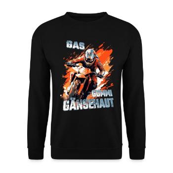 Gas Gummi Gänsehaut - Dirtbike Motocross Spruch - Unisex Pullover - Schwarz - Vorne - Alina (178cm) & Michal (187cm)
